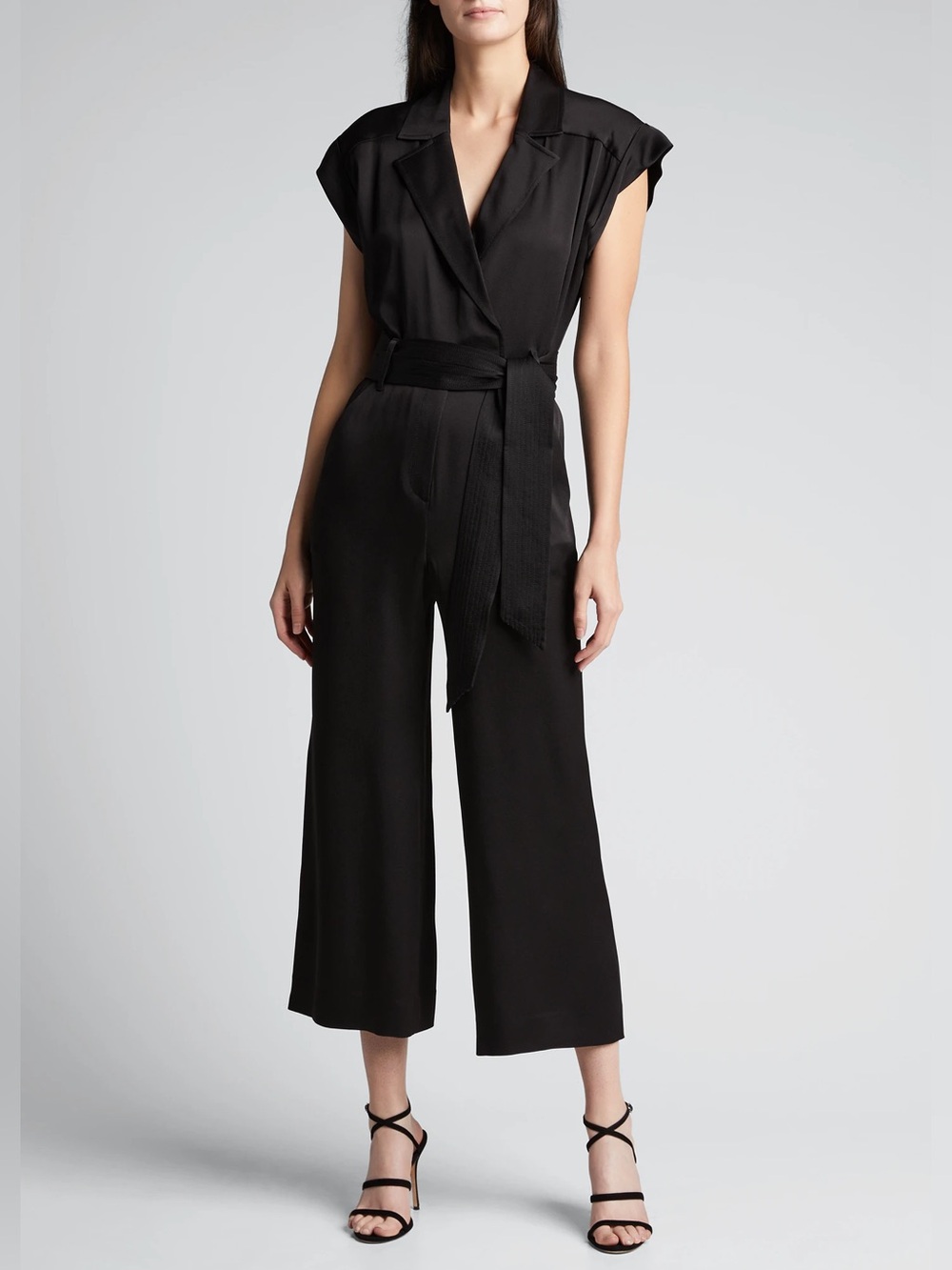 Veronica Beard Ophelia Black Cap-Sleeve Belted Wide-Leg Jumpsuit ❤️❤️